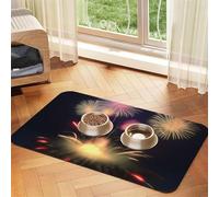 Explosion Fireworks 3D Print Pet Food Mat Absorbent Non Slip PU Leather Feeding Mat for Dogs Cats Rubber Bottom