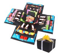 Explosion Gift Box, 5 Layer Snack Explosion Box with Tape and Ribbon, Black DIY Surprise Box Scrapbooking Boxes Photo Album Explosion Boxes for Birthday Anniversary Valentine's Day Wedding