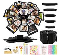 Explosion Gift Box - Photo Box Gift with 6 Faces Surprise Gift Box Creative DIY Black Gift Explosion Box Handmade Scrapbooking Photo Album for Wedding Birthday Valentine Anniversary Christmas