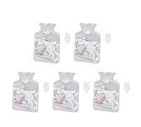 Explosion Proof Hot Water Bottle PVC Warm Water Bag Leakage Proof Wide Mouth Winter Warmer for Bed Hands Neck Back Pain Relief 5Pcs 16.3x10.3cm (2 Cats Pattern)