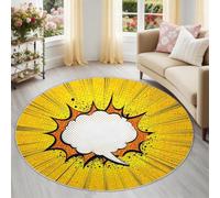 Explosion Round Rug 100 cm for Under Table, Retro Comics Pop Art Washable Non-Slip Circle Carpet, Low-Pile Rug Floor Mat for Dining Room & Living Room, Floral