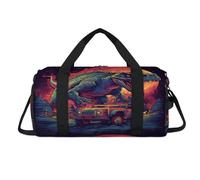 Explosive Galaxy Dinosaur Car Sport Duffel Bag with Shoes Compartment Overnight Weekender Bags Travel Gym Luggage Organizer for Women Men Kids Girls Boys