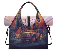Explosive Galaxy Dinosaur Car Sports Duffle Bag with Shoe Compartment Weekend Overnight Bags Tote Cabin Luggage Bag for Gym Yoga Travel