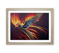 Explosive Phoenix Bird Framed Print | A3 Oak Framed Wall Art | Ready to Hang | Modern Nature Picture | Living Room Bedroom Lounge Office