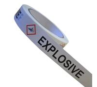 Explosive self-Adhesive Warning Tape - Premium Vinyl Laboratory Grade - 25mm x 66M - UKT30XEXP - Control of substances Hazardous to Health (COSHH) Marking Tape