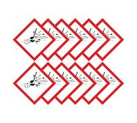 Explosives Warning Hazard Diamond Multi Pack 100mm x 100mm Strong Adhesive Vinyl Stickers for Safety (12)