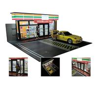 ExploTex 1/18 Scale Japanese 7-Eleven Supermarket Scene Car Model with USB Lights (Four Parking Spaces), Interactive Design, Creating a Unique Style of Scene Display