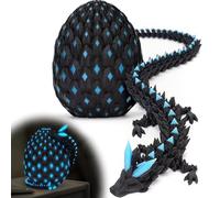 ExploTex 9.8 Inch 3D Printed Articulated Crystal-Dragon and Glow in the Dark Dragon Egg, Halloween Toy, Novelty Toy Gift (Silk Black + Blue Glow)
