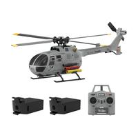 ExploTex C186S BO105 1/48 Scale 2.4G 6CH Intelligent RC Helicopter with Barometric Altitude Hold, Optical Flow Positioning, One-Key TOL Rocket Holder (RTF/Grey) + Replacement Battery x 2