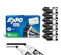 Expo Low Odor Chisel Tip Dry Erase Markers, Black, 12 Pack (80001)