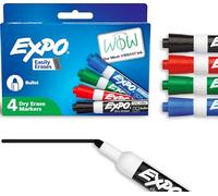 EXPO Low Odor Dry Erase Markers, Bullet Tip, Assorted Colors, 4 Count