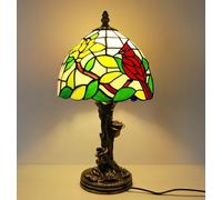 Exporify Tiffany Style Cardinal Stained Glass Table Lamp, 8-Inch Vintage Bedside Lamp - Handcrafted Accent Light for Living Room, Bedroom, or Office, Includes LED Bulb