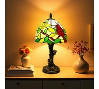 Exporify Tiffany Style Table Lamp Cardinal Stained Glass Lamp,8" Tiffany Lamp for Living Room Home,Bedroom Bedside Vintage Lamp for Office Dorm Bar Decor Gift