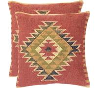 EXPORT PROFILE Kilim Cushion Cover Set of 2 | 18x18 Inch Handwoven Wool & Jute Boho Cushion Covers for Sofa, Couch & Living Room Decor