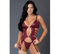 Exposed Lust Burgundy Wet Look Cut Out Basque Set - S / M - Red Red