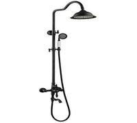Exposed Shower Faucet Set | Black Vintage Rainfall Shower System, Wall-Mount Pipe Shower Mixer with Handheld Spray & Tub Spout for Bathroom Renovation