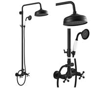 Exposed Shower Faucet System Set Matte Black 8 Rain Shower with Handheld Spray 2 Double Knobs Handle Dual Function Shower Fixture Combo System Unit Set