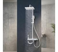 Exposed Shower Kit with Waterfall Tub Spout Piano Key Shower White | Shower Riser Rail Kit 4 Functions, Knob Temperature Control, Height Adjustable, Complete Accessories