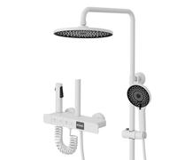 Exposed Shower System, Modern Piano Key Design Shower Head System, Digital Display, 10"/255mm Round 4 Functions Shower Faucet Sets Complete and Handheld, Bathtub Faucet, Spray Gun LWX