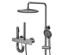 Exposed Shower System, Modern Piano Key Design Shower Head System, Digital Display, 10"/255mm Round 4 Functions Shower Faucet Sets Complete and Handheld, Bathtub Faucet, Spray Gun LWX
