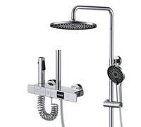 Exposed Shower System, Modern Piano Key Design Shower Head System, Digital Display, 10"/255mm Round 4 Functions Shower Faucet Sets Complete and Handheld, Bathtub Faucet, Spray Gun LWX