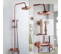 Exposed Shower System with 8 inch Rainfall Shower Head 3 Function Bathroom Shower Faucet Set Wall Mounted Copper Shower Fixture with Handheld Shower Head and Antique Brass Shower Mixer Valve