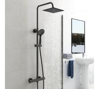 Exposed Thermostatic Shower Mixer Set Twin Head Rainfall Matte Black