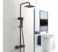 Exposed Thermostatic Shower Mixer Set Twin Head Rainfall Matte Black