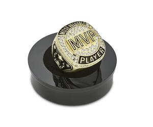 Express Medals Champion Gold MVP Most Valuable Player Trophy Ring Award Gift Prize with Display Neck Chain and Stand Championship Rings