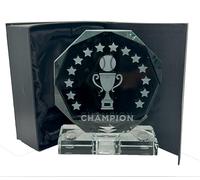 Express Medals Crystal Baseball Softball Trophy Award, 6 Inch, Octagon Shape, Champion Design with Black Gift Presentation Box Tournament Winner Trophies