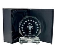 Express Medals Crystal Cheerleading Trophy Award, 6 Inch, Octagon Shape, Champion Design with Black Gift Presentation Box Tournament Winner Trophies Cheerleader
