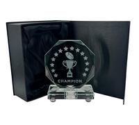 Express Medals Crystal Football Trophy Award, 6 Inch, Octagon Shape, Champion Design with Black Gift Presentation Box Tournament Winner Trophies Fantasy