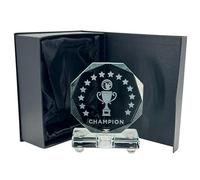 Express Medals Crystal Golf Trophy Award, 6 Inch, Octagon Shape, Champion Design with Black Gift Presentation Box Tournament Winner Trophies