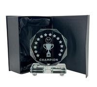 Express Medals Crystal Tennis Trophy Award, 6 Inch, Octagon Shape, Champion Design with Black Gift Presentation Box Tournament Winner Trophies