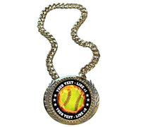 Express Medals Metal Version Flame Softball Champ Chain Trophy Large Award Medal with 2 Lines of Personalized Custom Text and 34" Long Metal Neck Chain EMFCL805