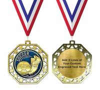 Express Medals Pack of 10 (or More) Engraved Gold Soccer Medals Trophy Awards with Neck Ribbons and Your Custom Personalized Text Award Trophies