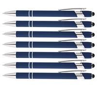 Express Pencils Rainbow Rubberized Soft Touch Ballpoint Pen with Stylus Tip is a stylish, premium metal pen, black ink, medium point. Box of 7 (DARK BLUE)