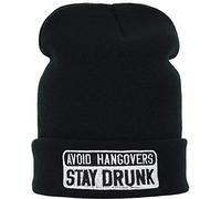 EXPRESS-STICKEREI Beanie with Embroidery Funny Slogan Warm Winter Beanie hat Beanie Strechable and Soft Cuffed Beanie Cap Unisex (Avoid Hangovers, Stay Drunk - Strickmütze)