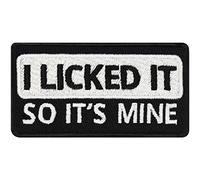 EXPRESS-STICKEREI Funny iron-on Patch I licked it - So it's mine Patches for all fabrics and leather | funny quote Sticker to iron on for clothing and backpacks | Biker fabric applique | 75X40 mm