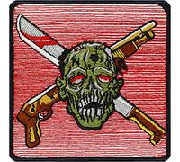EXPRESS-STICKEREI Skull Patch | Pirate iron-on patch for all fabrics & leather | Skull head sticker for clothing and leather | Zombie hunter badge halloween accessory emblem | 75x75 mm
