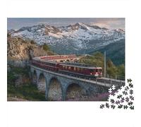 Express Train Passes through The Towering Stone Bridge in The Alps,Rätsel Für Erwachsene 1000pcs (75x50cm),Herausforderungsspiele