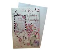 "Express Yourself" Anniversary card for Ruby Wedding Anniversary - Includes Keepsake and Envelope - Beautiful blossomed Flower and Bottle of Drink for her.