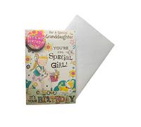 "Express Yourself" Birthday Card for a Special Grand Daughter - Includes Badge and Envelope - Animated Little Girl Riding Her Tricycle Next to Her Pet Friend Dog