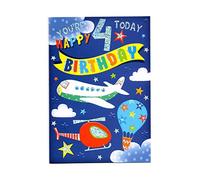 "Express Yourself" Birthday Card for Age 4 Male - Includes Envelope - Featuring an Air Plane, a Helicopter and a Hot Air Balloon