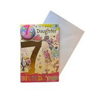 "Express Yourself" Birthday Card for Daughter Age 7 - Envelope and Badge Included - Animated Design with Roller Skates and Ice Cream Design