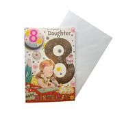 "Express Yourself" Birthday Card for Daughter Age 8 - Includes Badge and Envelope - Animated Little Eight Year Old Girl Coloring Next to Her Cute Pet Dog Design