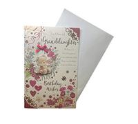 "Express Yourself" Birthday Card for Granddaughter - 3D Effect Cover and 8 Page Insert - Envelope Included - Teddy Bear and Flowers Design