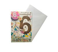 "Express Yourself" Birthday Card for Granddaughter Age 6 - Includes Badge and Envelope - Animated Little 6 Year Old Girl and Her Pet Dog Design