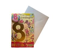 "Express Yourself" Birthday Card for GrandDaughter Age 8 - Envelope and Badge Included - Animated Design with Roller Skates and Ice Cream Design