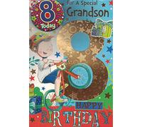 "Express Yourself" Birthday Card for Grandson Age 8 - Includes Badge and Envelope - Animated Little Boy Riding His Bicycle
